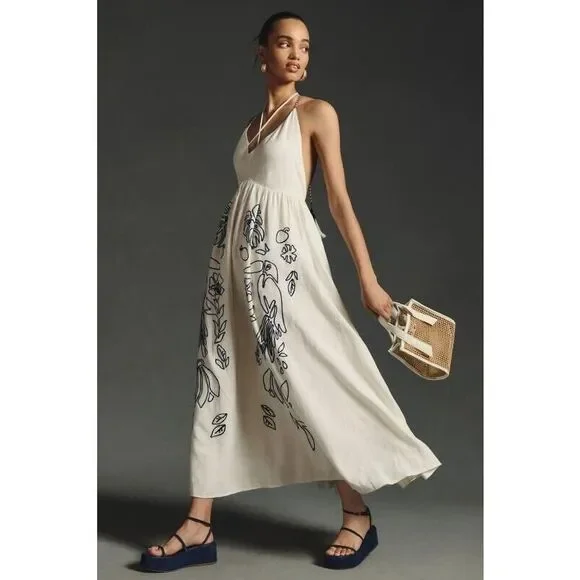green emerald velvet dress Coconut Tree Embroidered Maxi Dress  FARM Rio
